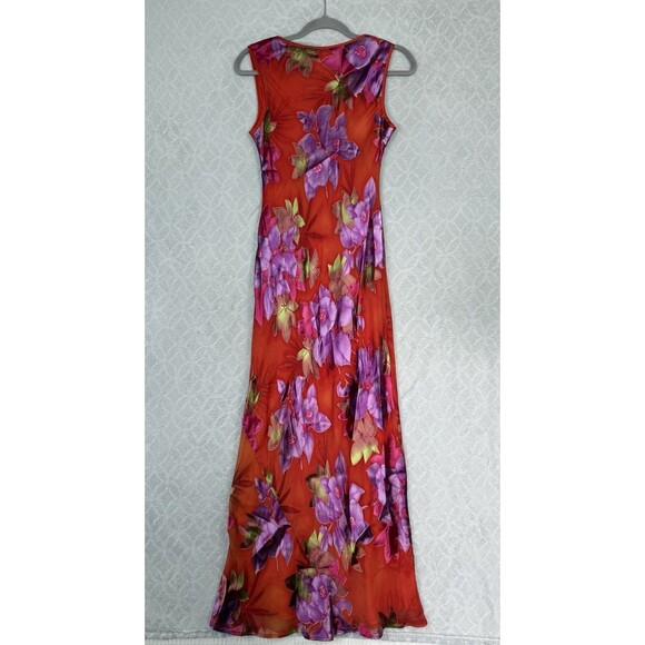 Monsoon Silk Blend Slip Dress US 8 UK 10 Pink Red Floral Maxi Bias Cut Romantic - Picture 6 of 12
